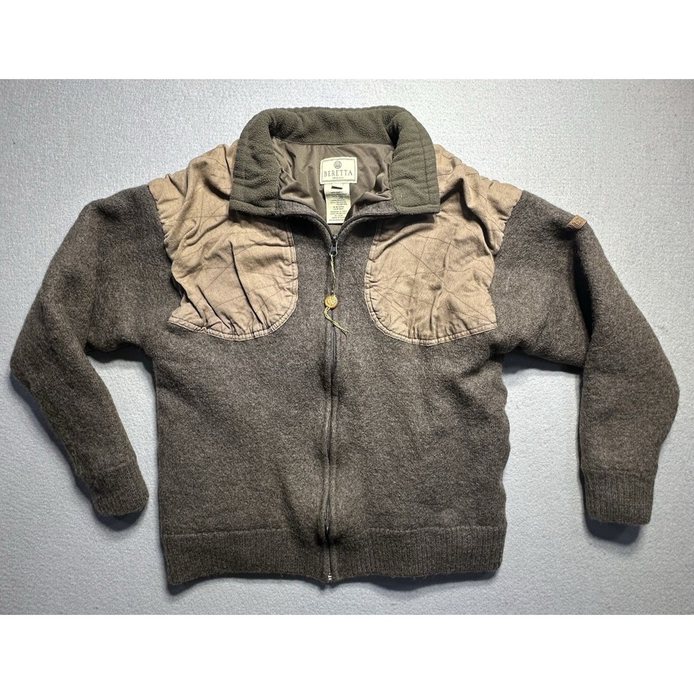 Beretta Mens XL Wool Full Zip Shooting Sweater Quilted Shoulder New With Tag